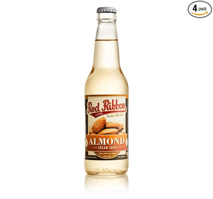 AmishTastes Red Ribbon 12 Oz. Glass Bottle Almond Creme Soda (Pack of 4)