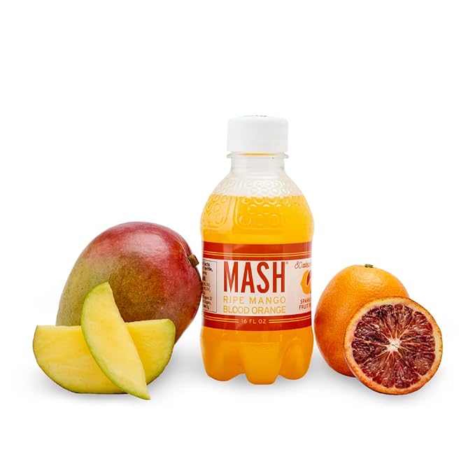 Boylan Bottling MASH Great Tasting Blood Orange Ripe Mango – Lightly Carbonated Fruit Drink - Low Calorie &amp No Sugar - Made With All Natural Pure Cane Sugar- 12 Count