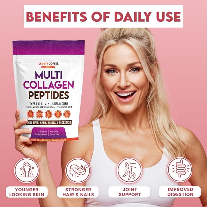 Multi Collagen Peptides Powder – Unflavored Grass-Fed Types I II III V X – with Biotin Hyaluronic Acid Probiotics &amp Vitamin C – Supports Hair Skin Nails &amp Joints – Non-GMO – 41 Servi