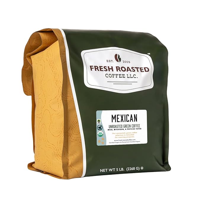 Fresh Roasted Coffee Unroasted Organic Mexican | USDA Organic 100% Single Origin Kosher | 5 Pound