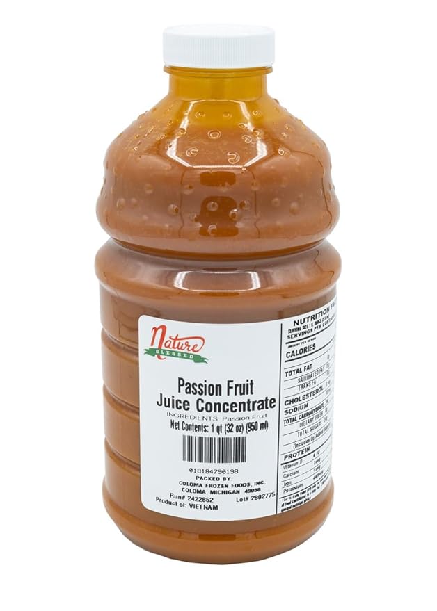 Nature Blessed 100% Pure Passion Fruit Fruit Juice Concentrate - 1 Quart (1/32 fl oz bottle) Applications: Excellent for Home Wine Making Brewing Distilling Smoothies Mead Jelly