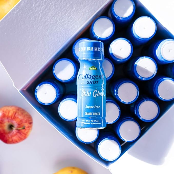 CollagenC - skin glow shot 20 pack - Collagen 10g Vitamin c 1000mg Biotin 1000mcg Vitamin D 800 IU - Natural Orange-Ginger Flavor 2.5oz Bottle - 20 Pack