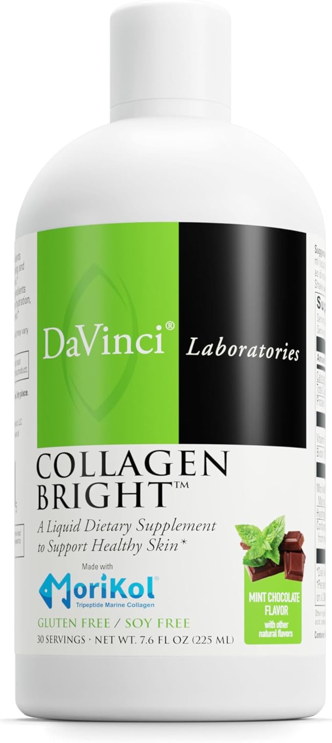 DAVINCI Laboratories - Collagen Bright - A Liquid Dietary Supplement to Support Healthy Skin - Gluten Free Soy Free - Mint Chocolate - 30 Servings 7.6 Fl Oz