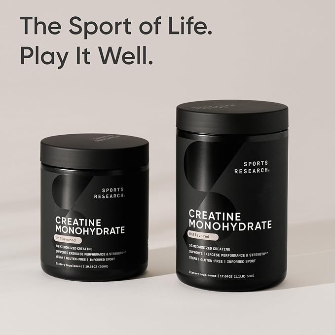 Sports Research Creatine Monohydrate - Gain Lean Muscle Improve Performance and Strength and Support Workout Recovery* - 5 g Micronized Creatine - 17.64 oz