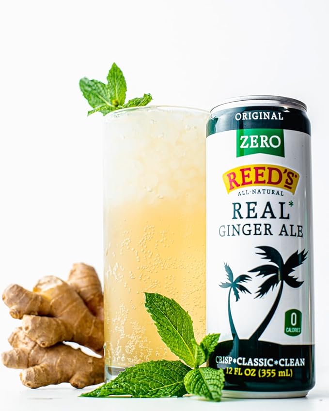 Reed's Zero Sugar Ginger Ale - Made with Pressed Organic Ginger - Zero Calories - 12oz Slim Cans 24 Pack