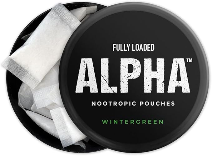 Fully Loaded Alpha Nootropic Pouches (Wintergreen) - 5 Cans - 15 Pouches per can - Effective Nootropic Delivery Nic Pouch Replacement - Faster Absorption Alpha GPC L-Tyrosine GABA
