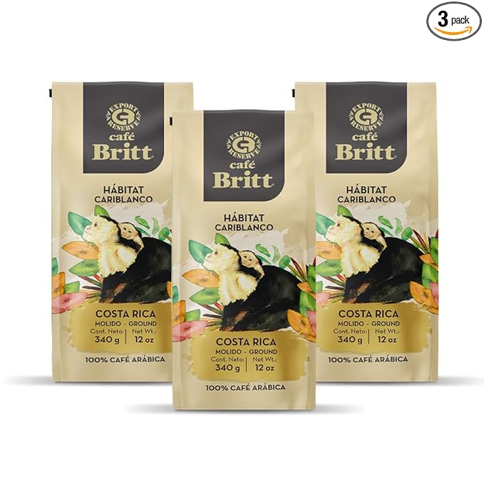 Café Britt® - Costa Rican Habitat Cariblanco Coffee (12 oz.) (3-Pack) - Ground Arabica Coffee Kosher Gluten Free 100% Gourmet &amp Dark Roast