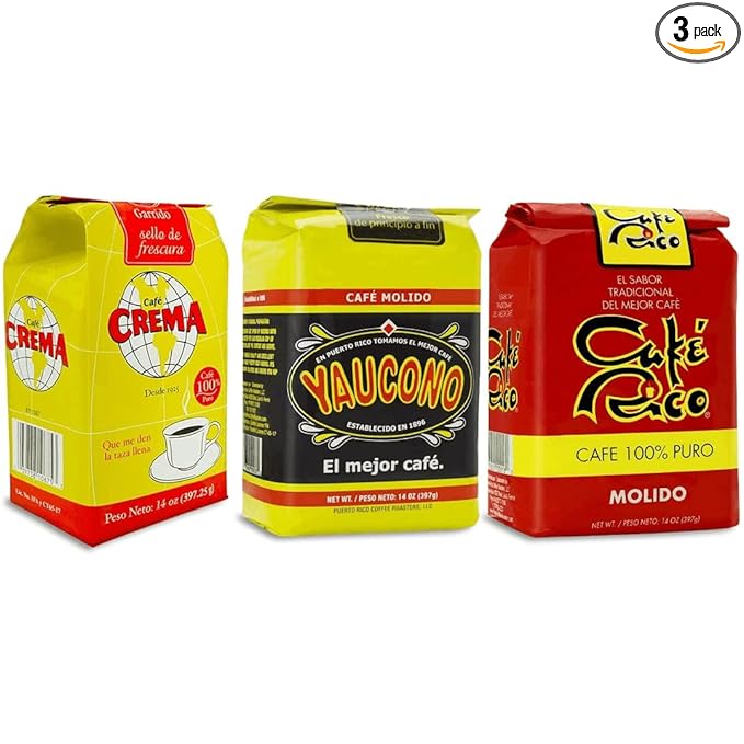 Puerto Rican Variety Pack Ground Coffee - 3 Local Favorites in 8oz (1.5 Pound Total) Cafe RicoCrema &amp Yaucono