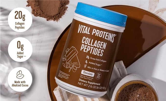 Vital Collagen Protein Peptides Pasture Raised Grass Fed Zero Sugar Dairy Free Chocolate 32 OZ 2 Pack