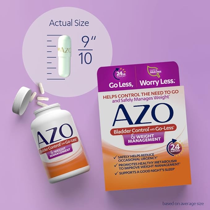 AZO Bladder Control with Go-Less® &amp Weight Management Dietary Supplement | Helps Reduce Occasional Urgency* | Promotes Healthy Metabolism* | Supports a Good Night’s Sleep* | 48 Capsules (Pack of 2