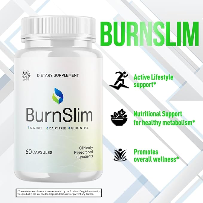 Burn Slim Capsules Official Burnslim Pills with All Natural Ingredients Advanced Burn Slim Health and Wellness Vitamin Supplement Supporting Active Lifestyle for Women and Men (60 Capsules)