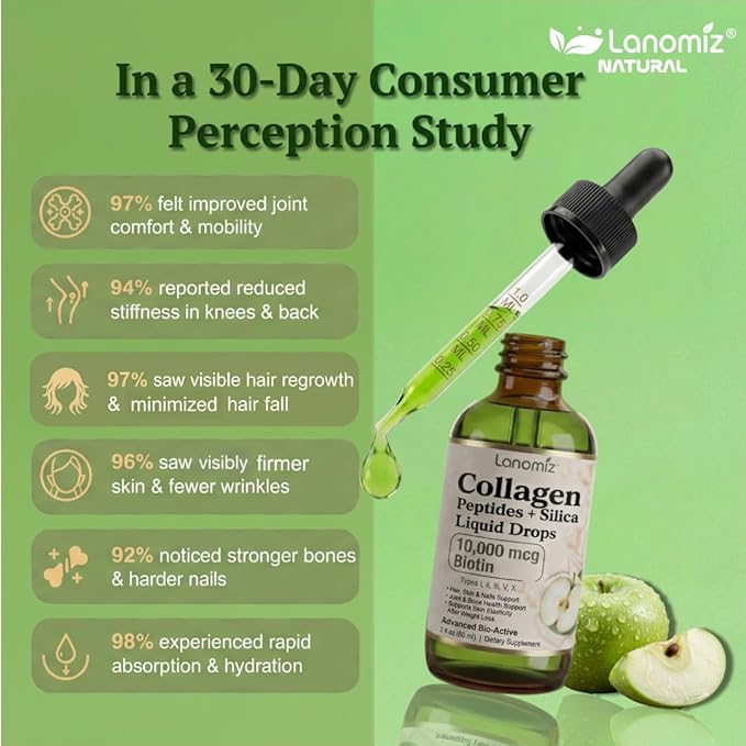 Multi Collagen Peptides Liquid Drops Types（I II III V X） Hydrolyzed Collagen Peptides Collagen Proteins W. Hyaluronic Acid Biotin &amp Vitamin C for Hair Skin &amp Joint Gut Health