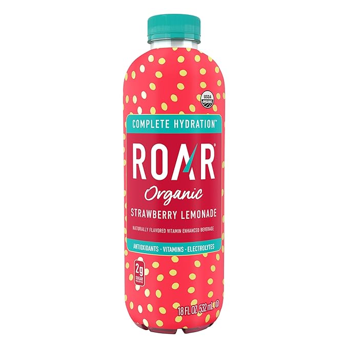 ROAR Complete Hydration Organic - Electrolyte Drinks Loaded with Vitamins C B5 B12 - Non-GMO Gluten-Free - Strawberry Lemonade - 12 pc