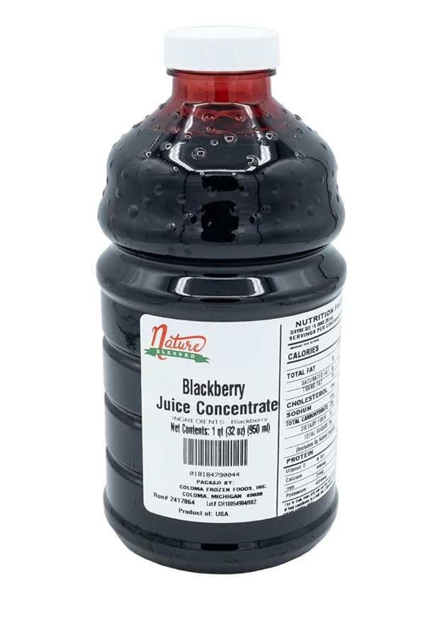 Nature Blessed 100% Pure Blackberry Fruit Juice Concentrate - 1 Quart (1/32 fl oz bottle) Applications: Excellent for Home Wine Making Brewing Distilling Smoothies Mead Jelly
