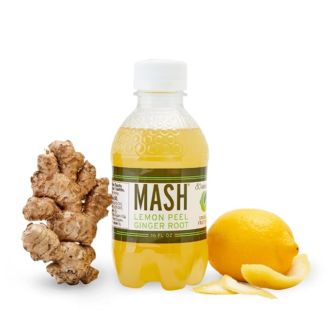 Boylan Bottling MASH Great Tasting Lemon Root Ginger Peel – Lightly Carbonated Fruit Drink - Low Calorie &amp No Sugar - 16 Fl Oz 12 Count
