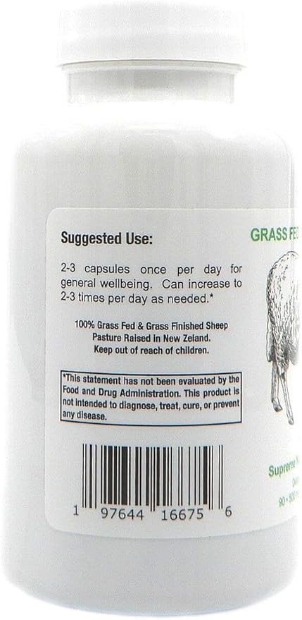 Supreme Nutrition Sheep Thymus - 100% Grass Fed and Finished in New Zealand 90 Capsules of Pure Ovine Thymus