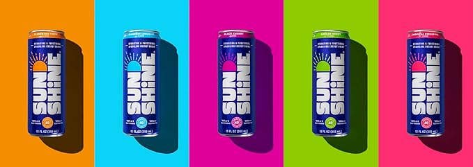Sunshine Sparkling Energy Drink Clementine Twist with Daily Essential Vitamins 360mg of Electrolytes 70mg of Natural Caffeine 12 Fl Oz (Pack of 12)
