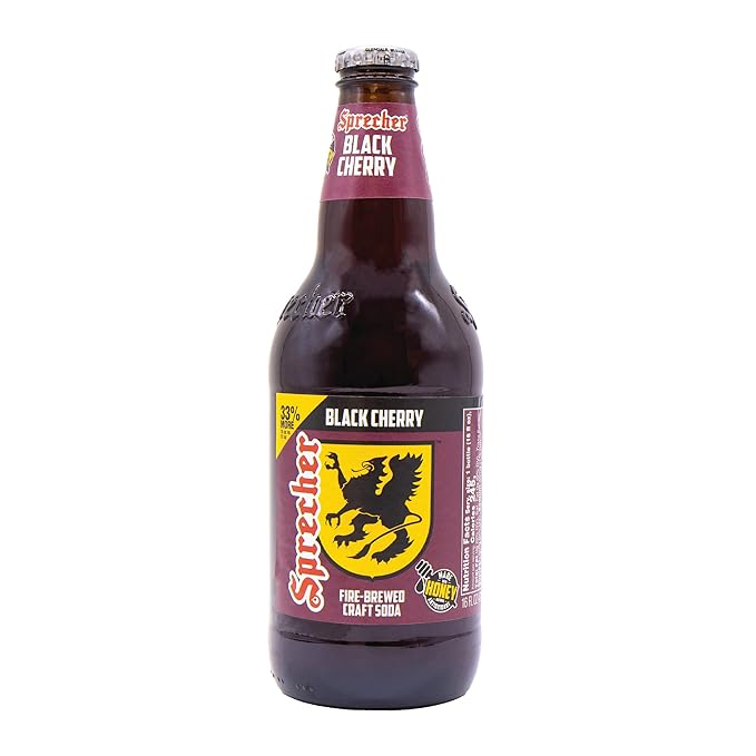 Sprecher Black Cherry Soda in 16 fl oz Glass Bottles (12 Pack) Fire Brewed Craft Cherry Soda with Real Honey Naturally Flavored Caffeine Free Soft Drink