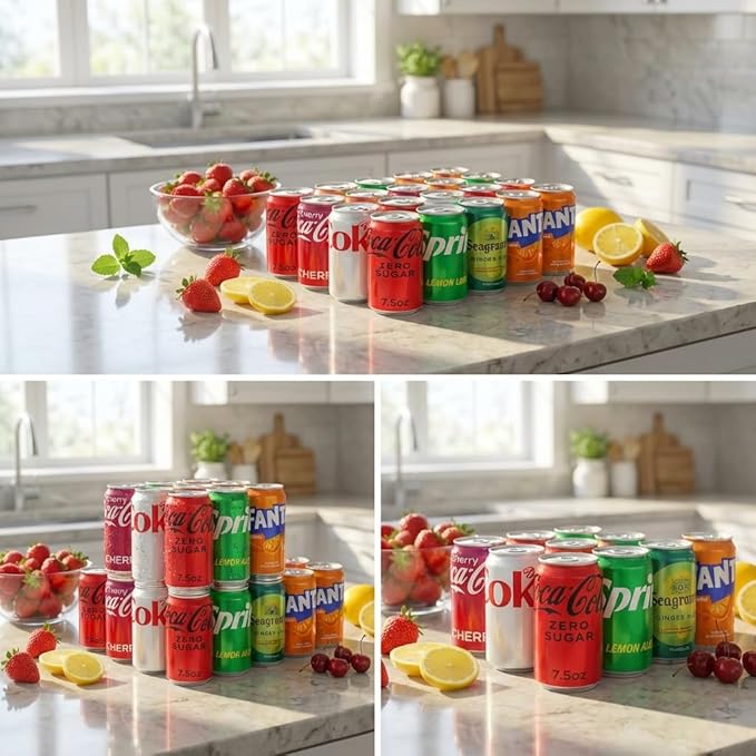 Coca-Cola Variety Pack – 24 Pack Assorted Mini Soda (7.5 Fl Oz Cans) – Coke Cherry Coke Diet Coke Coke Zero Fanta Orange Seagram’s Ginger Ale &amp Sprite