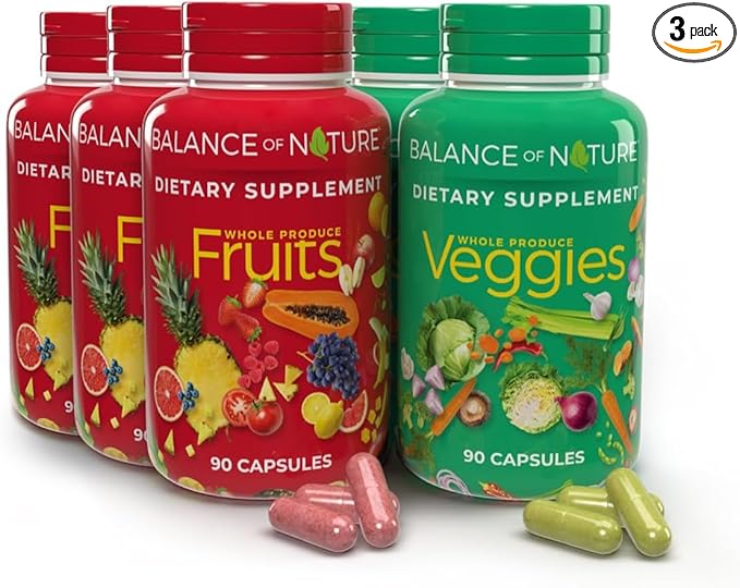 Balance of Nature Whole Food Supplement with Fruit and Vegetable Ingredients for Women Men and Kids - 90 Capsules 3 Sets