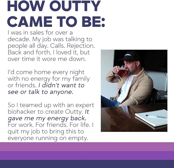 OUTTY Courage Powder Social Energy &amp Mood Support Drink Mix With Taurine L-Theanine &amp Oroxylin A Stress Relief Mental Clarity &amp Alcohol Alternative Acai Mixed Berry (15 Stick Packs)
