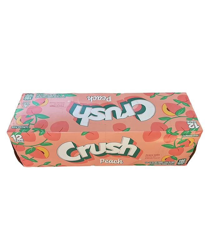 Crush Soda Munchie Box Reserve - Stocked for your Pleasure - Cans or Bottles (Peach Pack of (12) 12 Oz Cans)
