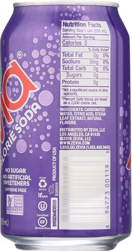 Zevia Zero Calorie Soda Grape -- 6 Cans - 2 pc
