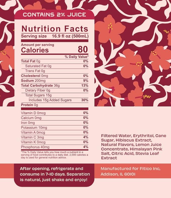 Vidagua Agua Fresca Jamaica Hibiscus Ready-to-Drink Fruit Beverage 16.9 fl oz Bottles Pack of 12