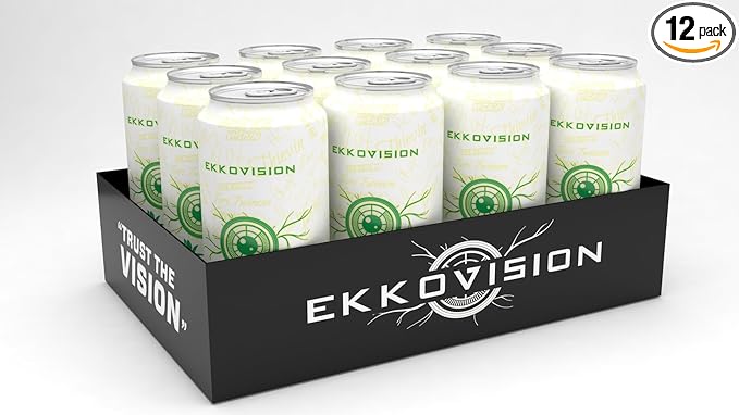 Ekkovision Energy Drink Pineapple Gummy 200 MG Natural Caffeine With Coconut Water L Theanine Alpha Gpc &amp L Tyrosine For Balanced Energy Electrolytes &amp Smooth Hydration 16 Fl Oz Can 12