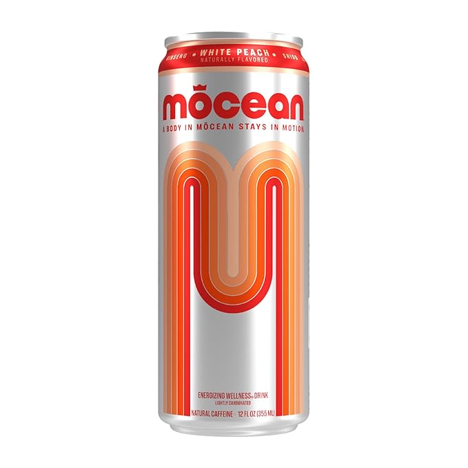 MŌCEAN White Peach Energy Drink 12 fl oz (Pack of 12) Clean Adult Energy Drink with 130mg Caffeine Adaptogens &amp Minerals No Taurine No Sucralose No Candy Flavors