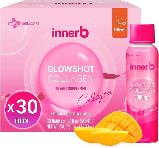 CJwellcare Innerb Glowshot Collagen (50.7 fl oz 30 Servings) - Marine Liquid Collagen for Women 3000mg Collagen Peptides Collagen Shots for High Absorption Hair Skin &amp Nails Supplement