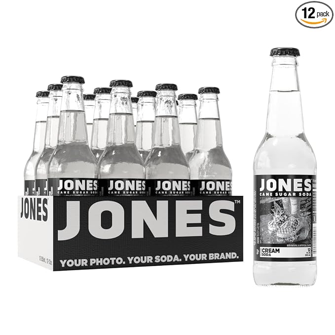 Jones Soda Co. Cream Flavor | 12-Pack | The Original Craft Soda | Made with Pure 100% Cane Sugar | Pop Beverages/Soft Drinks | 12 Oz Glass Bottles