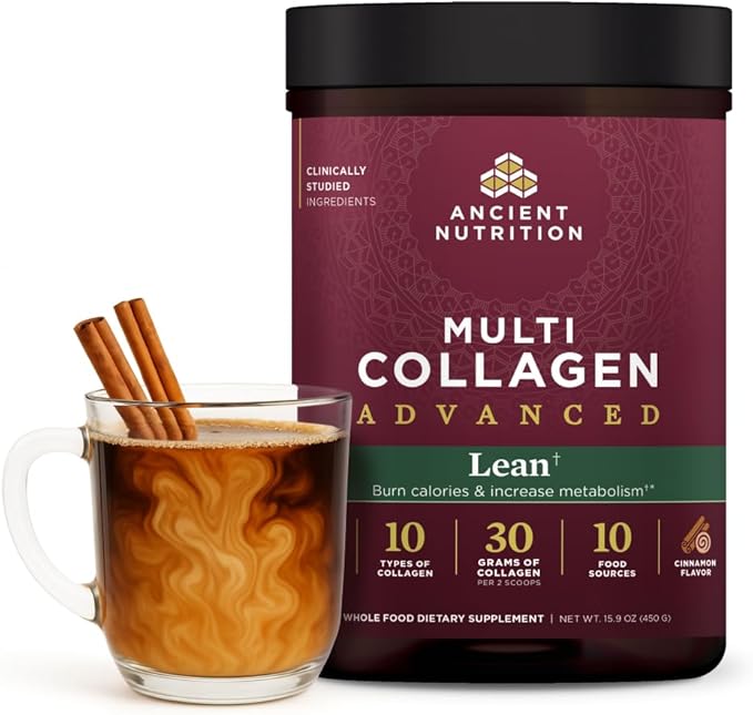 Ancient Nutrition Advanced Hydrolyzed Collagen Peptides Powder Protein Lean with Probiotics and Vitamin C Cinnamon for Women &amp Men Supports Healthy Weight Management &amp Muscle Building 25 S