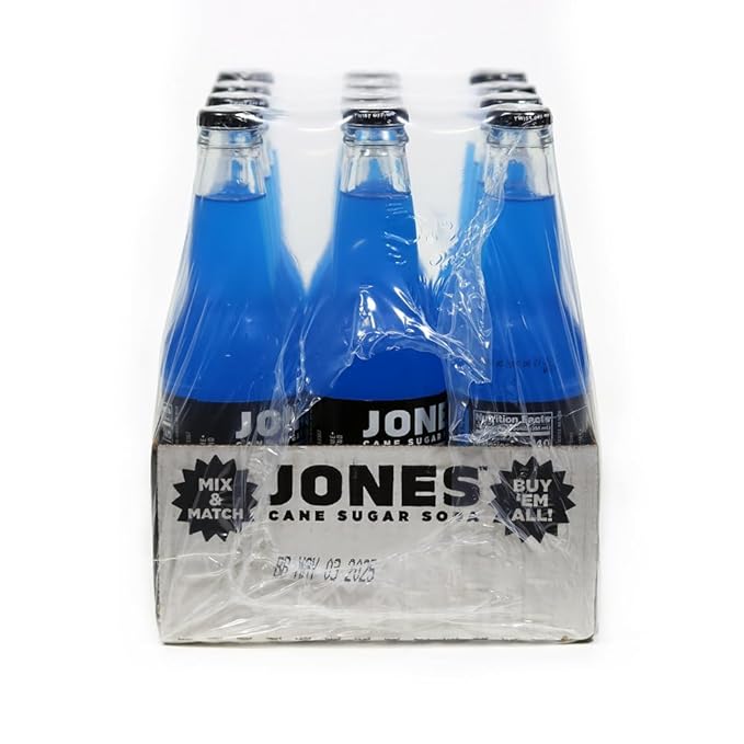 Jones Soda Co. Blue Bubblegum Soda Flavor | 100% Cane Sugar Soda | Craft Soda Pop | Soda Soft Drinks | 12 Oz Glass Bottle Soda |Pack of 24