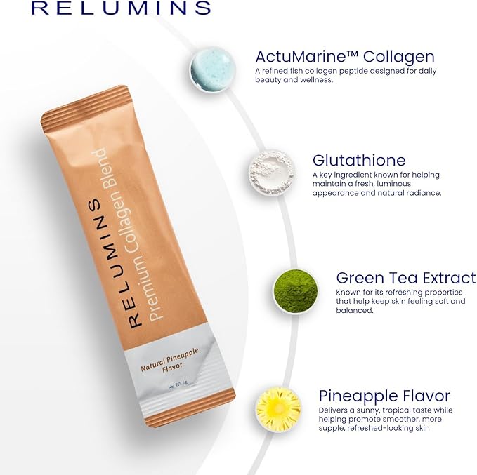Relumins Collagen &amp Gluta-1000 Bundle – Marine Collagen Pineapple Drink + 60 Veg Capsules for Radiant Smooth &amp Youthful-Looking Skin