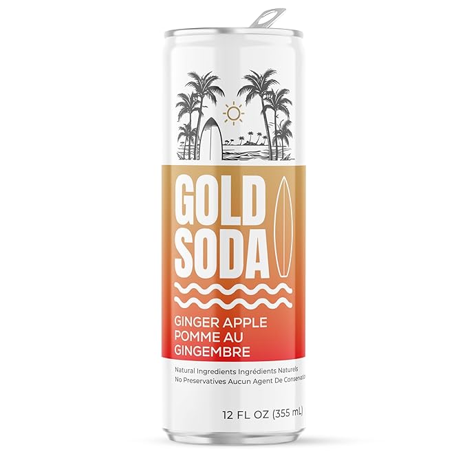 Gold Soda - Natural Ingredients - Organic Cane Sugar - Non-GMO - No Preservatives - Monk Fruit - Sparkling Water - Made with Natural and Organic Flavors12 Fl Oz (24 Pack) (24 Pack Ginger Apple)