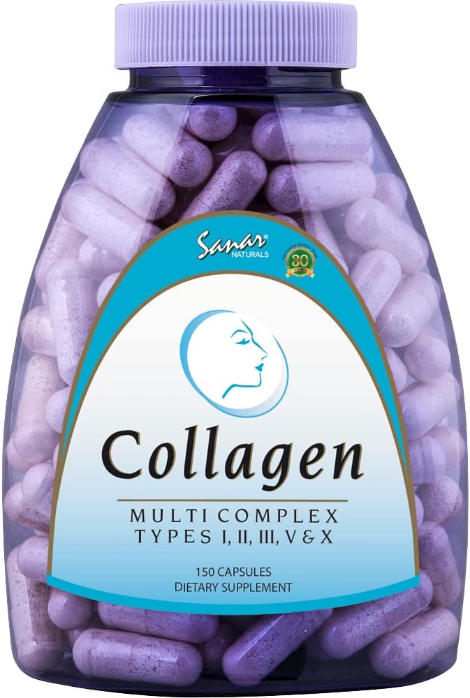 Sanar Naturals Multi Collagen Pills Type I II III V X | Extra Strength Hair Nail Skin Bone &amp Joint Support | Hydrolyzed Collagen Supplement for Women and Men | Non-GMO 150 Capsules