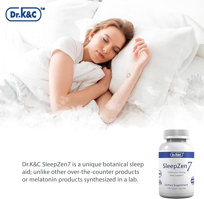 Dr.K&ampC SleepZen7 Sleep Supplement – All Natural Botanical Plant Sourced 1200 mg 200 Veggie Capsules Sleeping Support Organic Tart Cherry Valerian Root Extract No Filler Non GMO 2pk