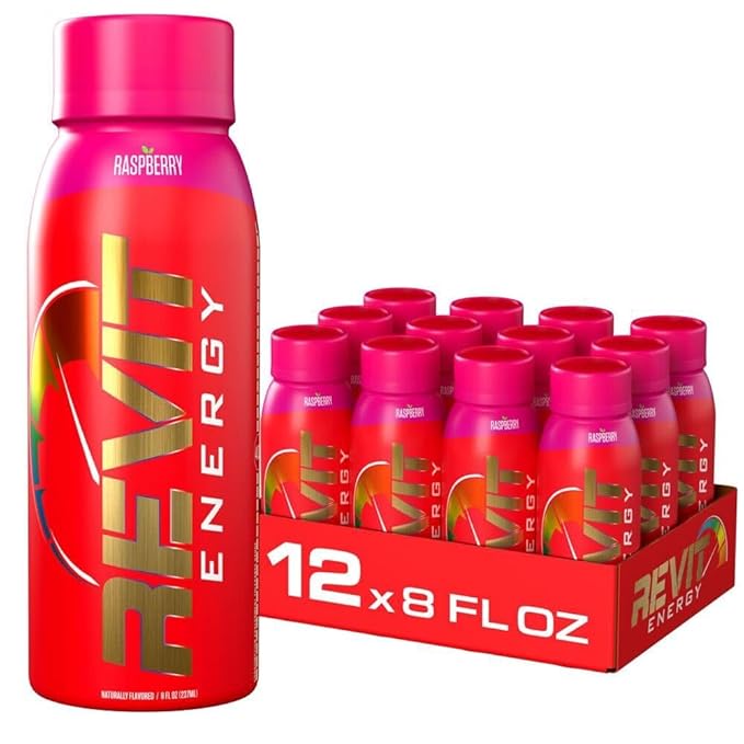 Steel Revit Energy Drink Raspberry 8oz (12-Pack) | 300mg Caffeine 7 Essential Vitamins | Sugar-Free Resealable Cap All-Day Energy (1.2 PK Raspberry)