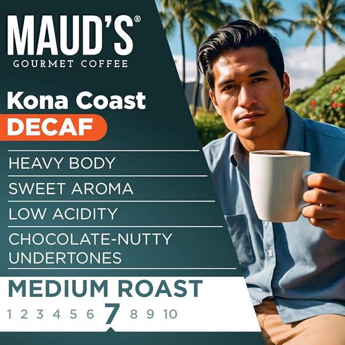 Maud's Decaf Kona Coffee Pods100 ct Decaffeinated Medium Roast Coffee in Single Serve Pods – 100% Arabica Coffee Compatible with Keurig K Cups Maker