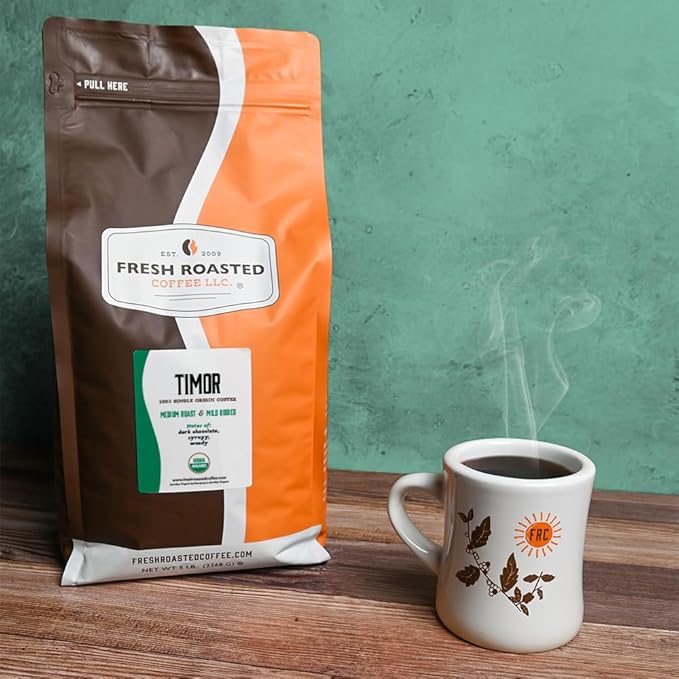 Fresh Roasted Coffee Organic Timor | USDA Organic 100% Single Origin Kosher | Medium Roast 5 lb (80 oz) Whole Bean