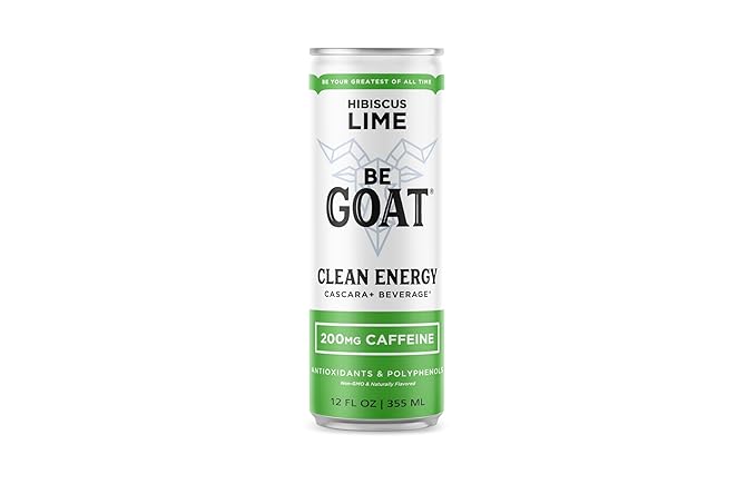 BeGOAT Clean Energy | Hibiscus Lime | 6 Ingredients Plant-Based Non-GMO Vegan | 200mg Natural Caffeine | 12 fl oz Cans (Pack of 12)