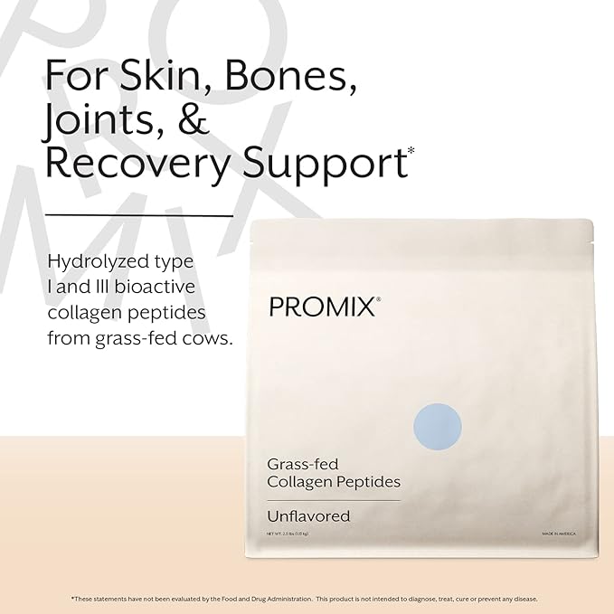 Promix Hydrolyzed Collagen Peptides - Type 1 Grass Fed Collagen 4.7g glycine Type 3 bioactive peptides - Unflavored - 2.5 Pound (Pack of 2)