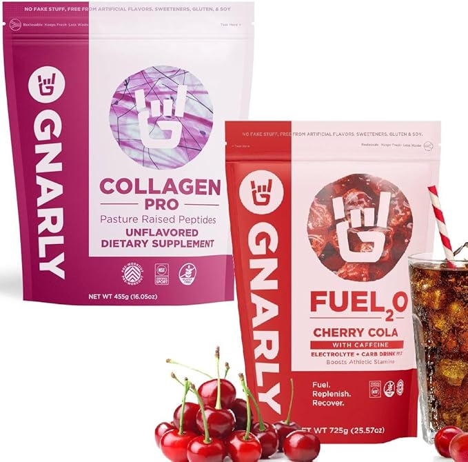 Gnarly Nutrition Collagen Pro Unflavored (15.87oz) Fuel2O Cherry Cola - (25 Serv) Bulk Bag (25.57oz)