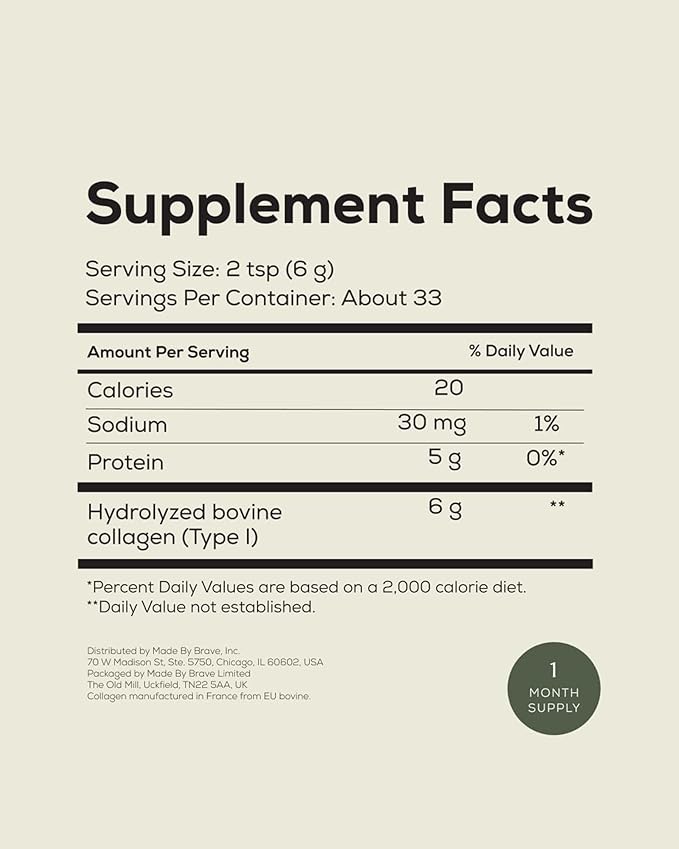 Ancient + Brave True Collagen Powder 7.05oz (Ap 33 Servings) EU Grass Fed Collagen Peptides Highly Absorbable Protein Powder Supplements for Women Supplement for Hair Skin and Nails