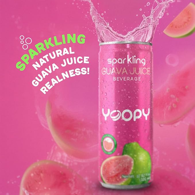 Yoopy Sparkling Guava Juice – 12-Pack (10.82 fl oz Cans) – Naturally Sweet No Added Sugar – Fruity Refreshing &amp Carbonated – Made with 55% Real Guava Juice