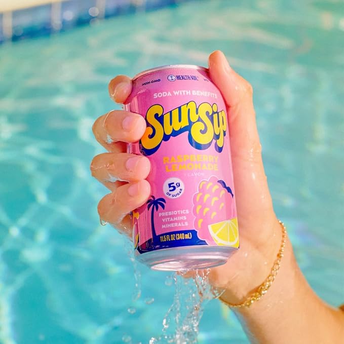 SunSip Prebiotic Soda by Health-Ade Better-for-You Soda Swap Beverage with Vitamins and Minerals Naturally Sweetened with 5g of Sugar Raspberry Lemonade 11.5 oz (12 Pack)