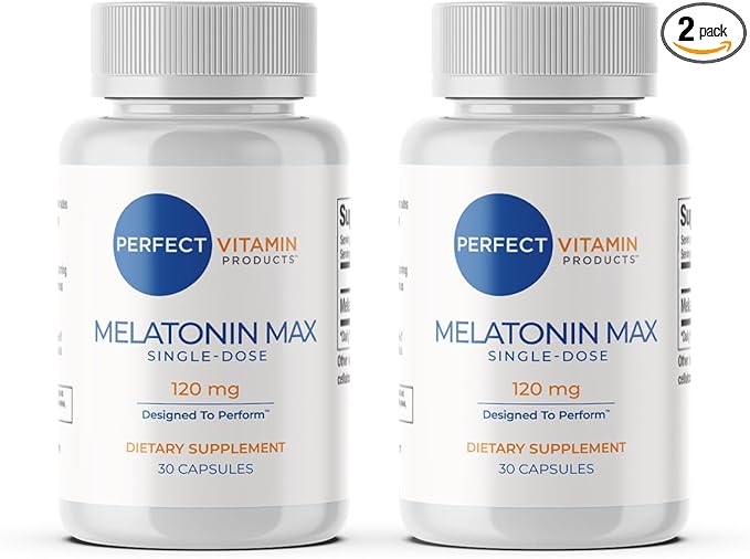 120mg Extra Strength Melatonin MAX - Single Capsule Dose - High Dosage Melatonin Ensures Ampifly Supply Of This Important Hormone - 100% Drug-Free Vegan Non-GMO Gluten-Free (2-Pack)