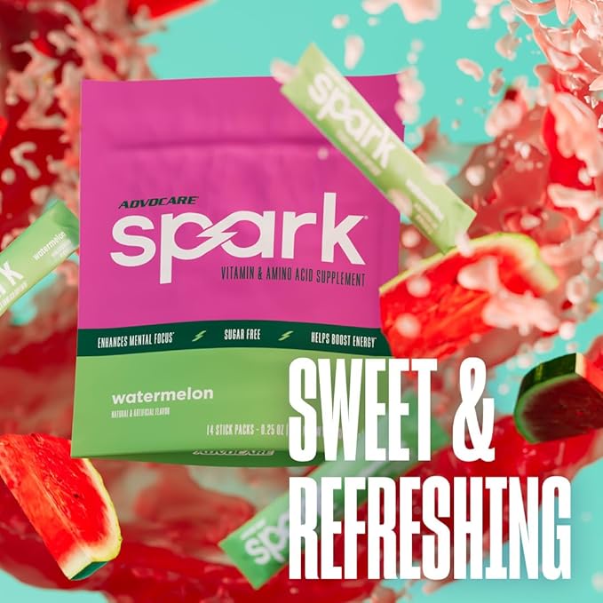 AdvoCare Spark - Energy Drink Mix - Vitamin &amp Amino Acid Supplement - Supports Energy &amp Focus* - Portable Immune Support* - Sugar-Free - Watermelon 14 Stick Packs (3.5 oz)