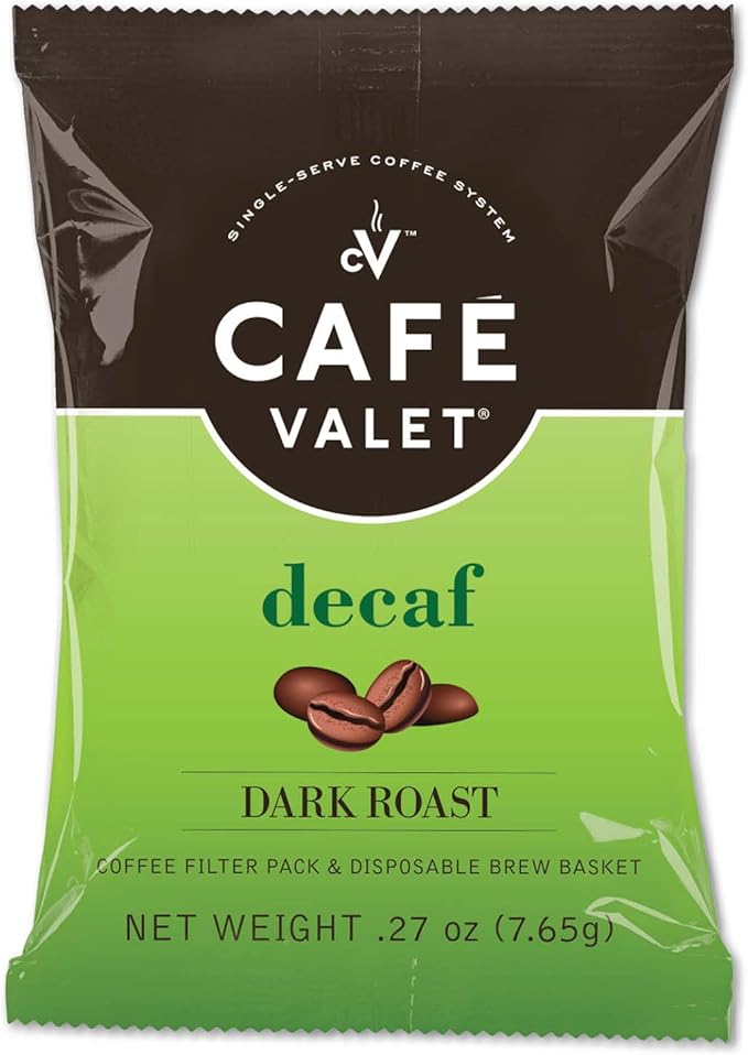 Café Valet DECAF Dark Roast Single Serve Coffee Packets – 84 Count – For Use with Café Valet Single Serve Cofee Makers – Disposable Brew Basket &amp Cofee Pack
